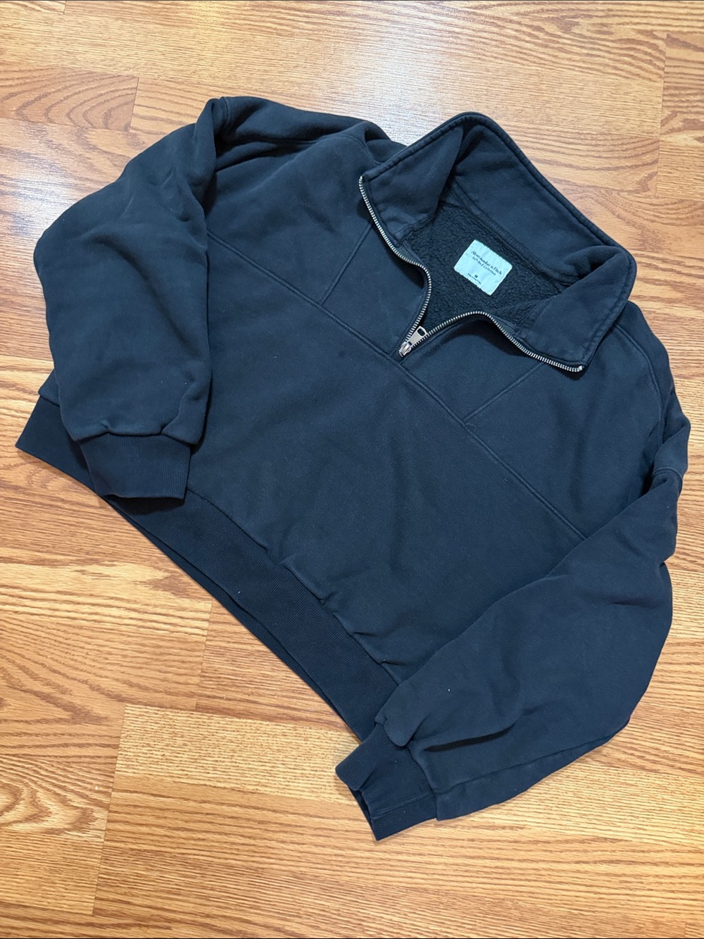 Abercrombie & Fitch Women’s Cropped Zip-Up Pullover Sweatshirt - Washed Black
